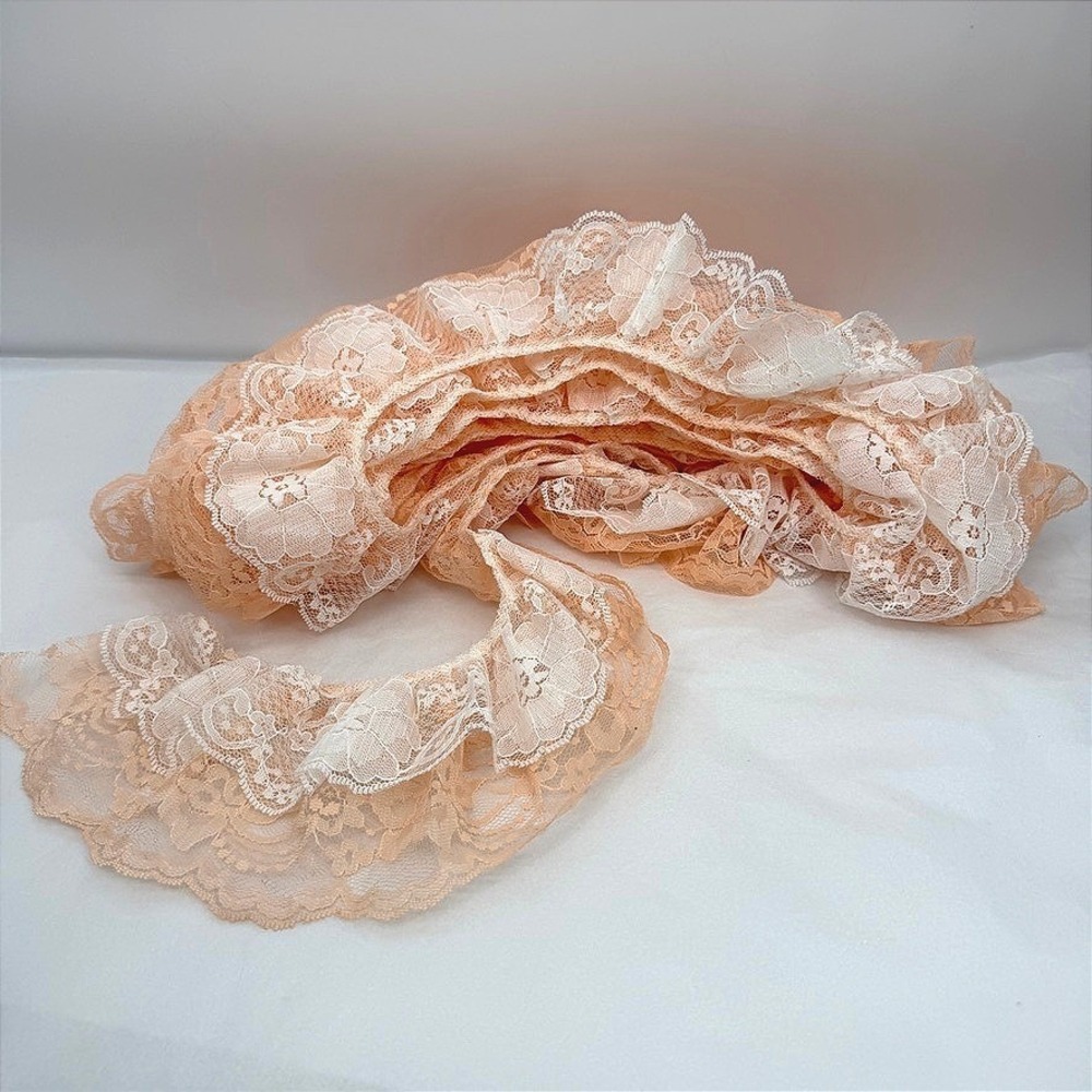 Lace Trim Double Layer Ruffled Peach White Floral Sewing Notions 3.5yds****